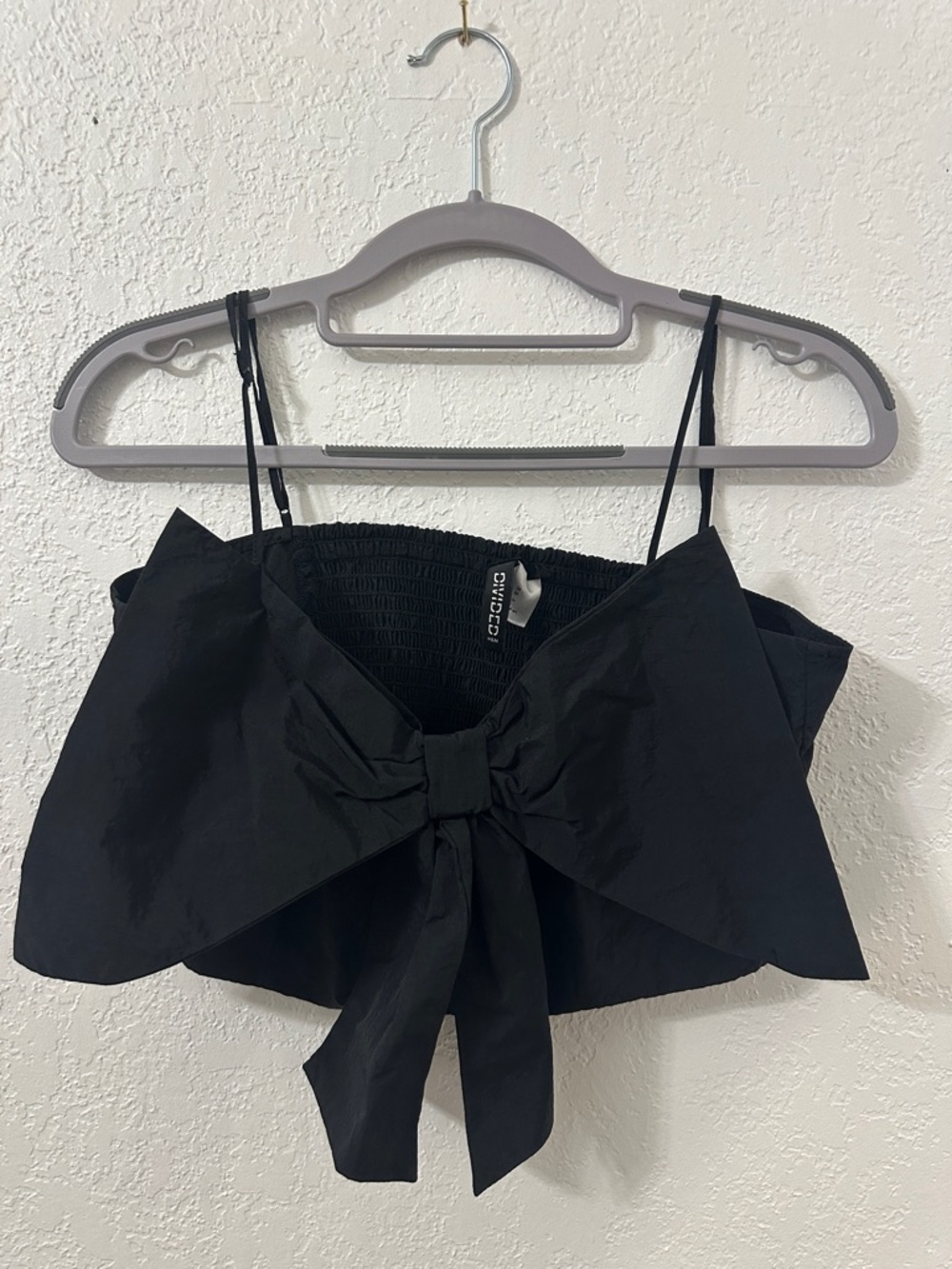 H&M Black Bow-Front Crop Top with Tie